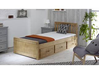 3ft single waxed pine wood wooden bed frame + 3 drawers storage